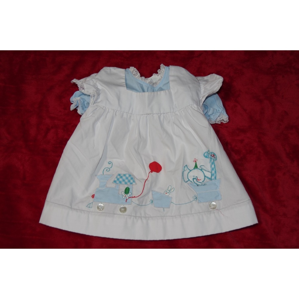 Vtg Nannette Baby Girl Embroidered Easter Dress Circus‎ Train Cottagecore 3 Mos